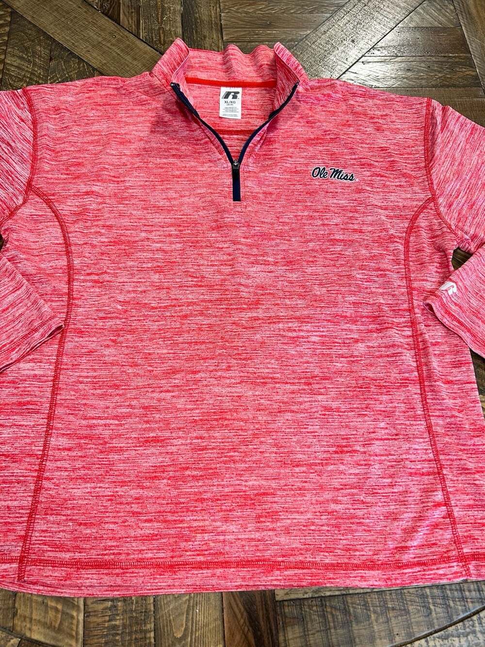 Russell Ole Miss Rebels 1/4 Zip Pullover Size XL Red Heathered